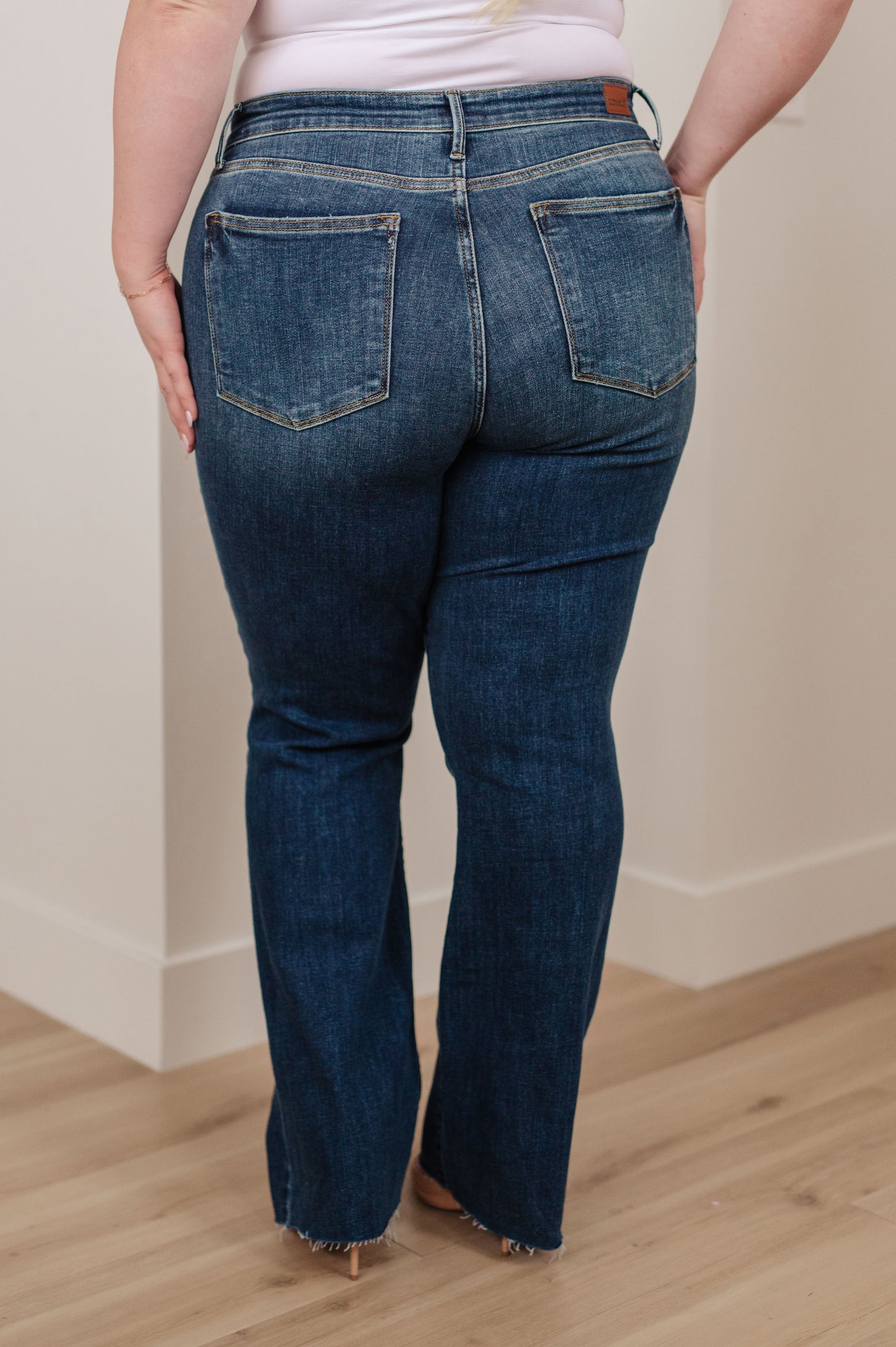 JUDY BLUE Josephine Mid Rise Raw Hem Bootcut Jeans