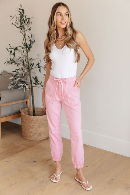 JUDY BLUE Regina High Rise Pink Denim Joggers