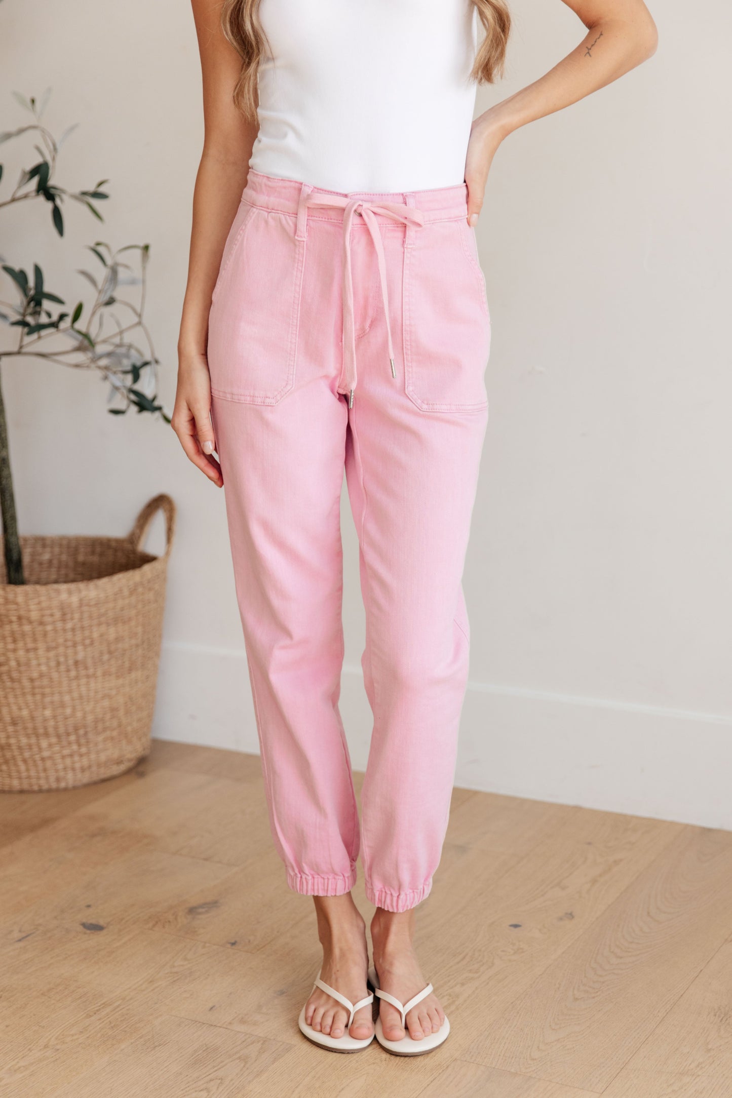 JUDY BLUE Regina High Rise Pink Denim Joggers