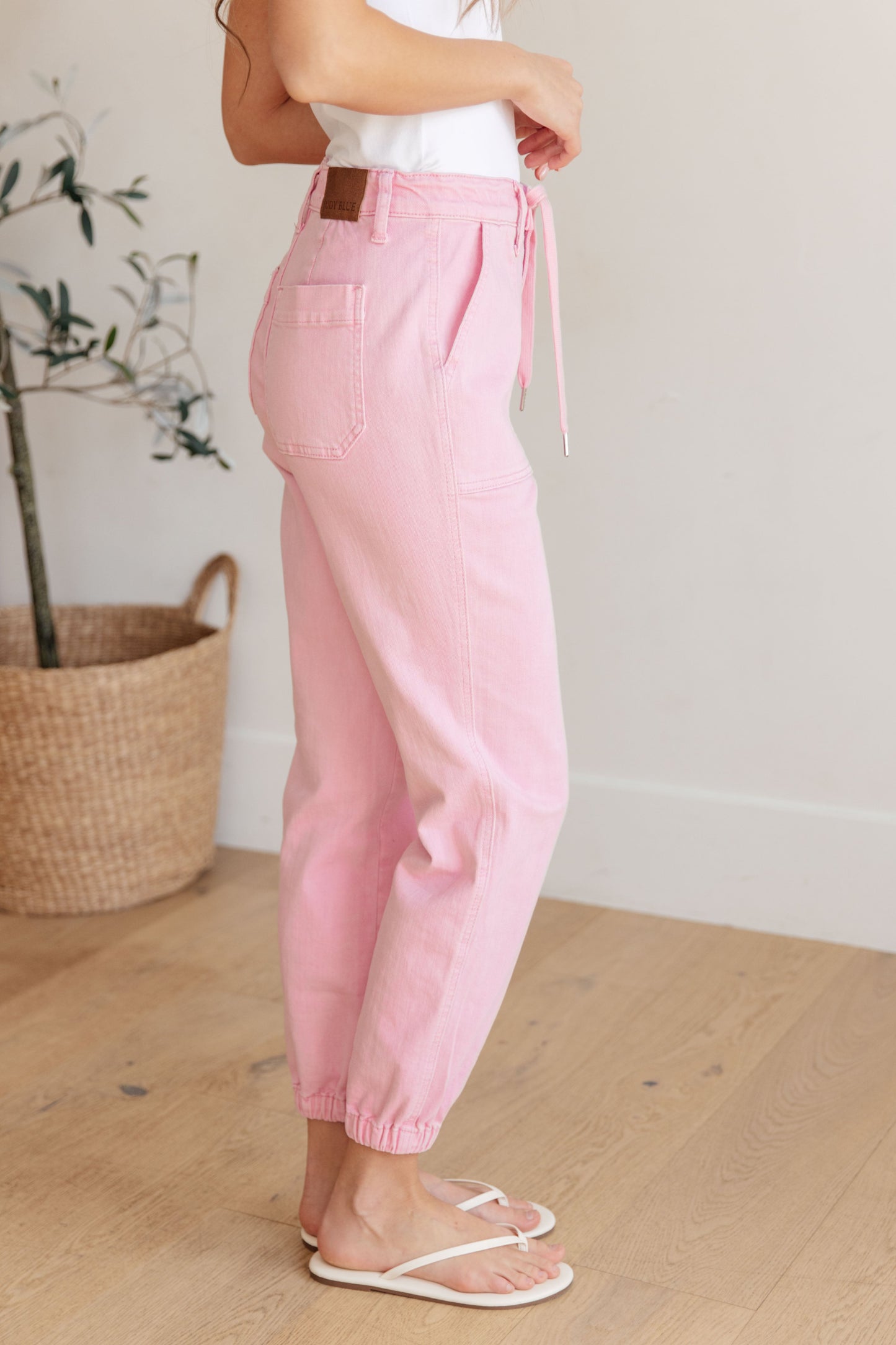 JUDY BLUE Regina High Rise Pink Denim Joggers