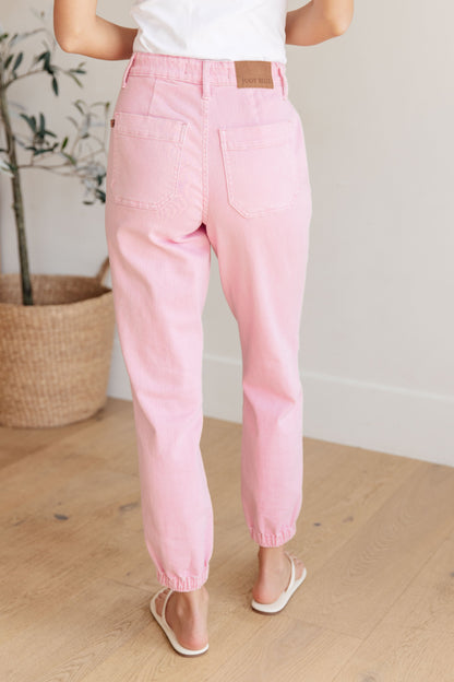 JUDY BLUE Regina High Rise Pink Denim Joggers