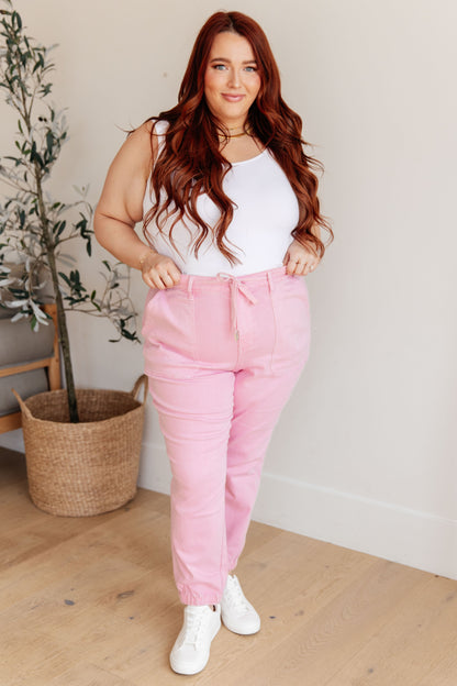 JUDY BLUE Regina High Rise Pink Denim Joggers