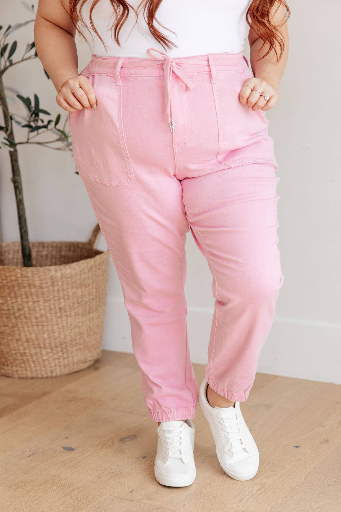 JUDY BLUE Regina High Rise Pink Denim Joggers