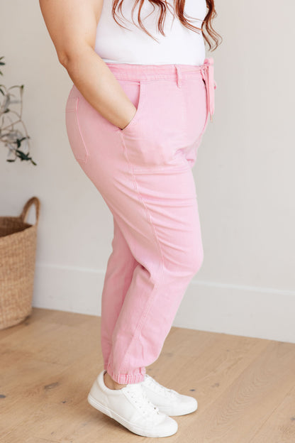 JUDY BLUE Regina High Rise Pink Denim Joggers