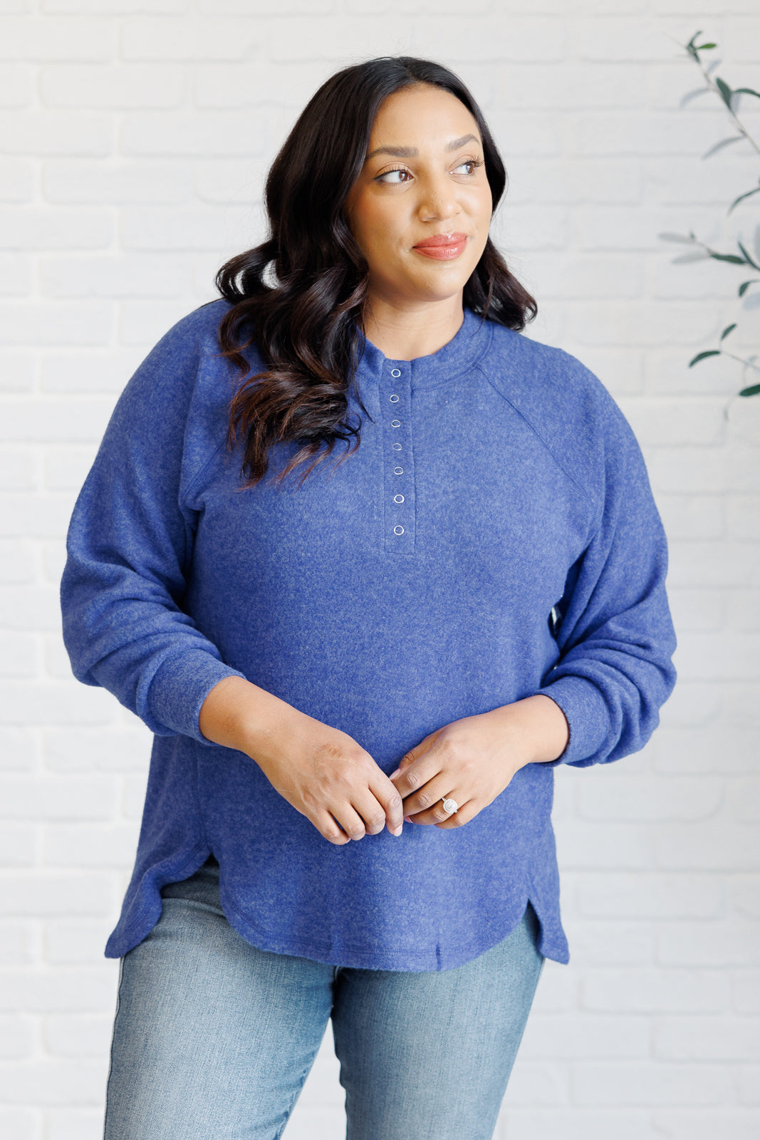 Keeping It Real Brushed Hacci Long Sleeve Top, Blue