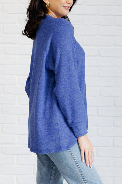 Keeping It Real Brushed Hacci Long Sleeve Top, Blue