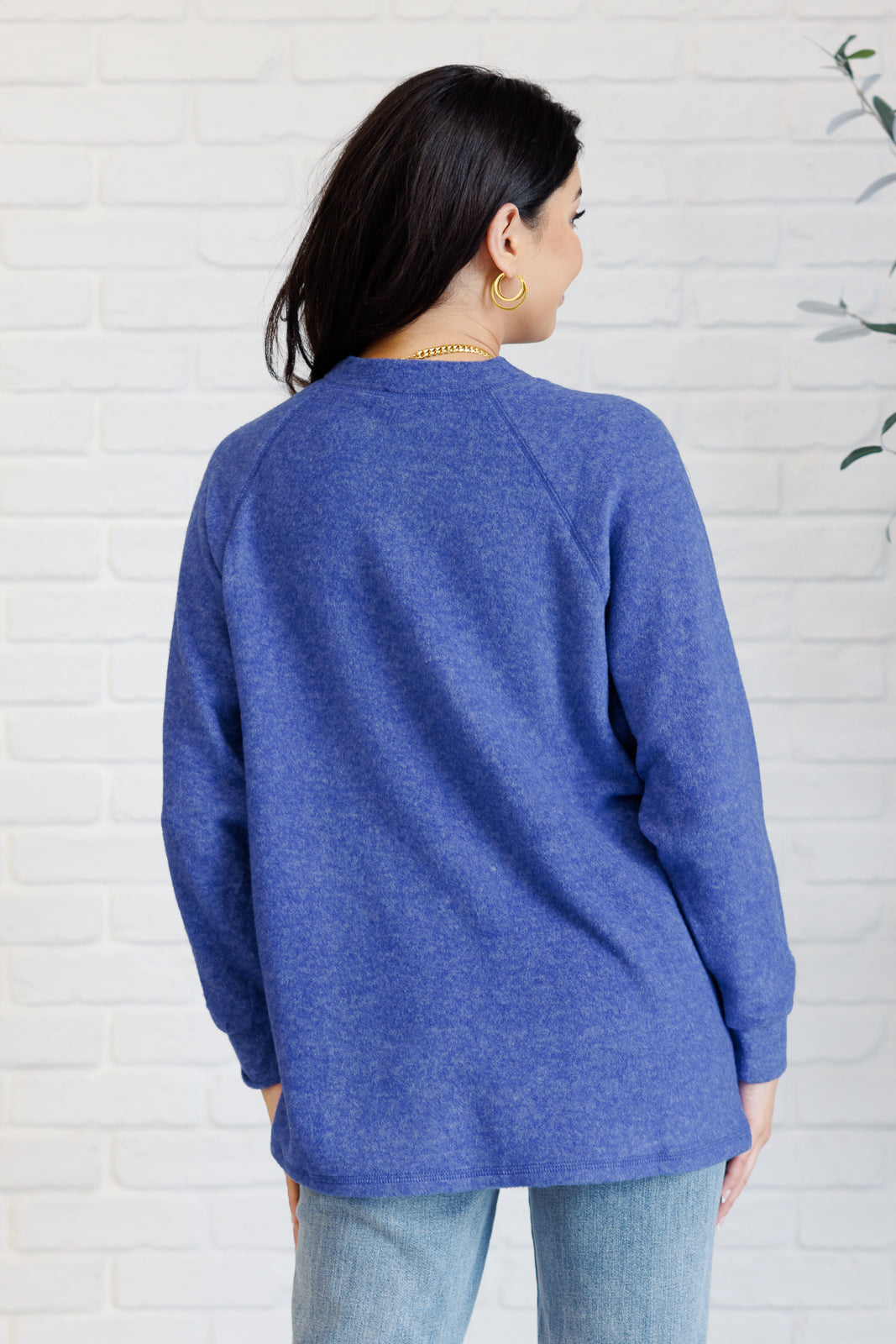 Keeping It Real Brushed Hacci Long Sleeve Top, Blue