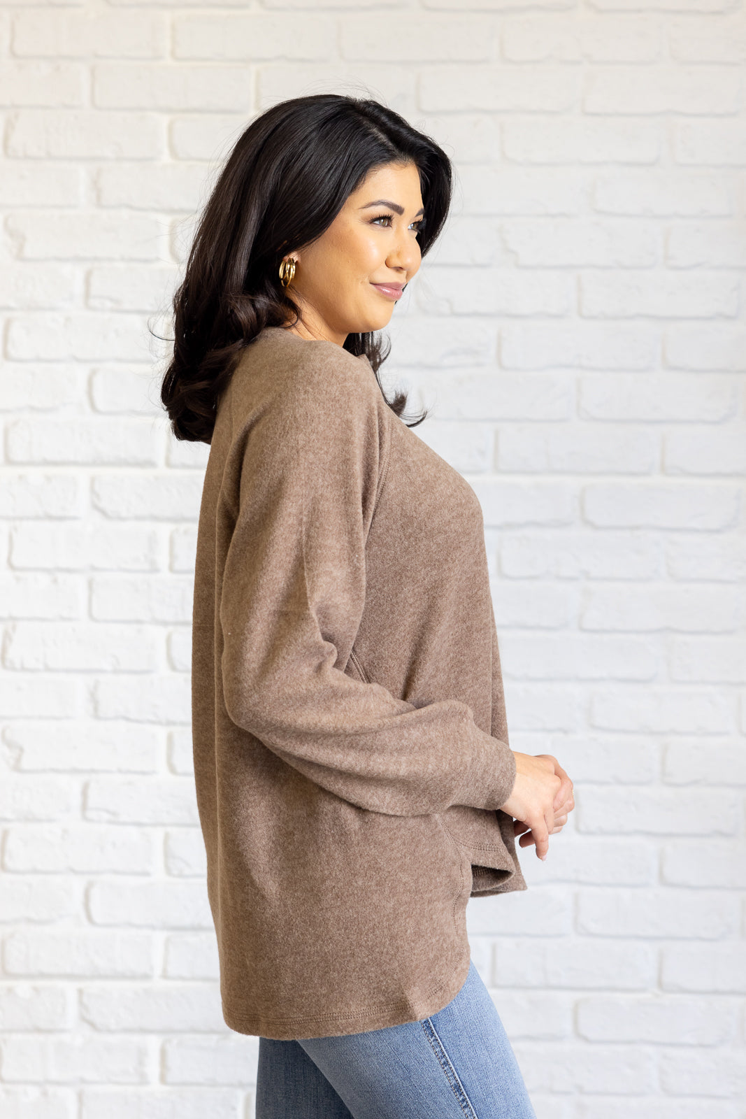 Keeping It Real Brushed Hacci Long Sleeve Top, Mocha