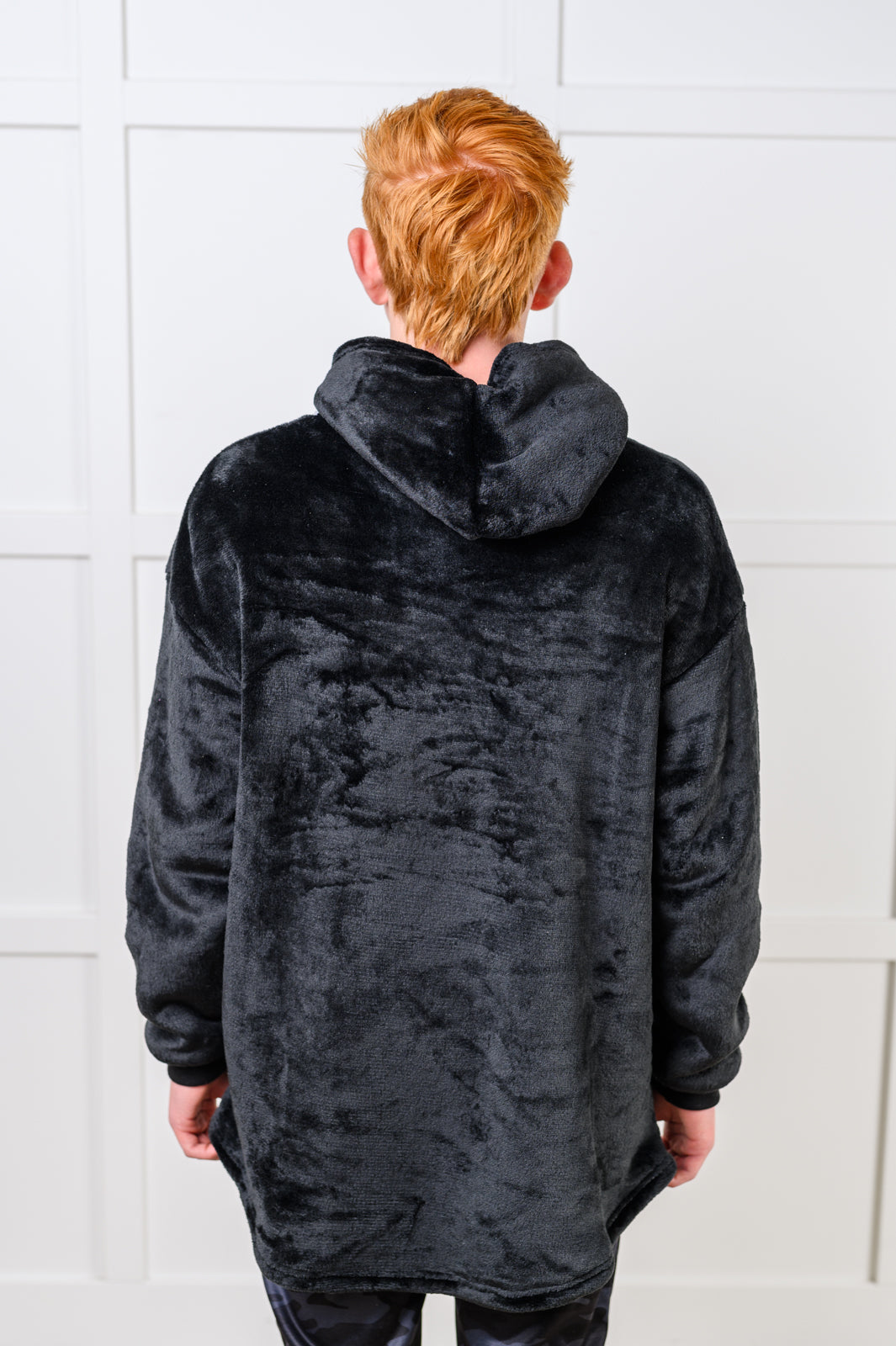 KIDS Oversized Velour Blanket Hoodie, Black