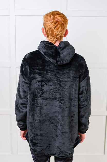 KIDS Oversized Velour Blanket Hoodie, Black