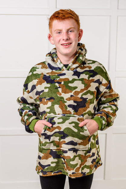 KIDS Oversized Velour Blanket Hoodie, Camo