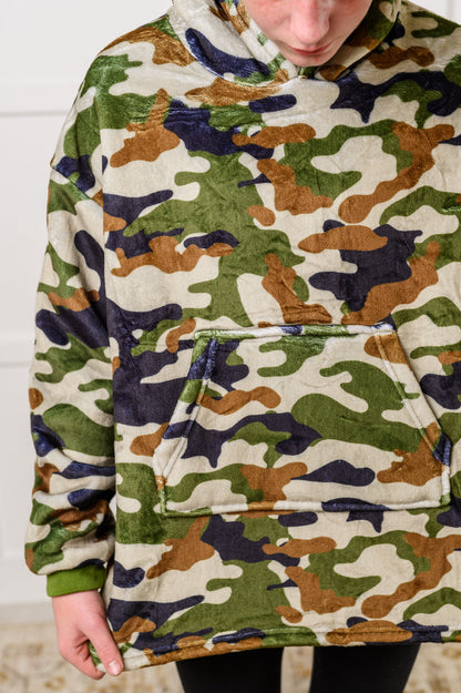 KIDS Oversized Velour Blanket Hoodie, Camo