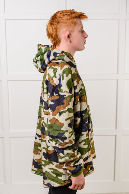 KIDS Oversized Velour Blanket Hoodie, Camo