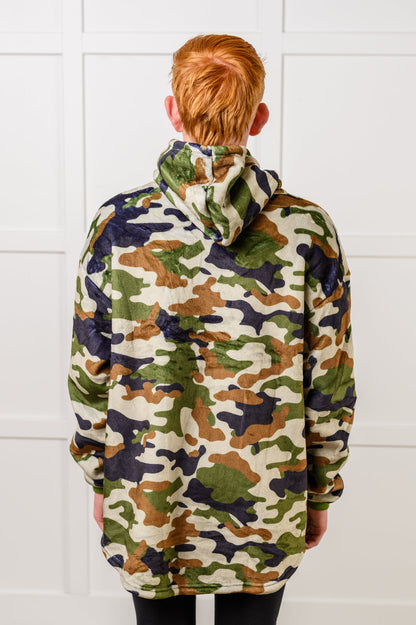 KIDS Oversized Velour Blanket Hoodie, Camo