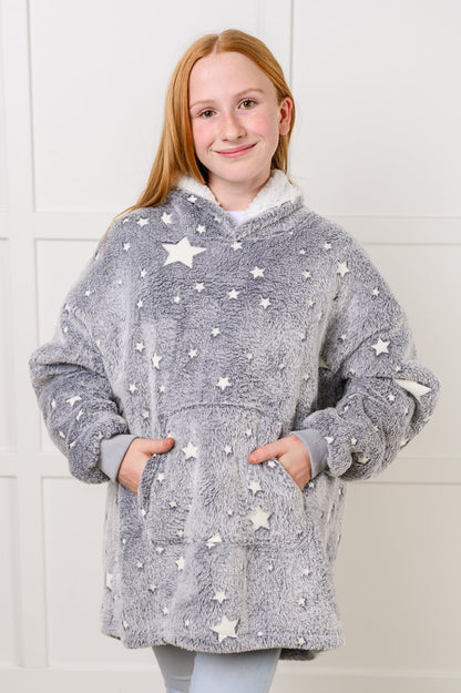 KIDS Oversized Velour Blanket Hoodie, Glow-In-The-Dark Stars