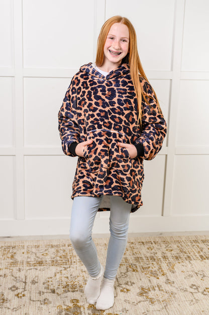 KIDS Oversized Velour Blanket Hoodie, Leopard