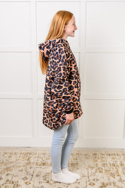 KIDS Oversized Velour Blanket Hoodie, Leopard