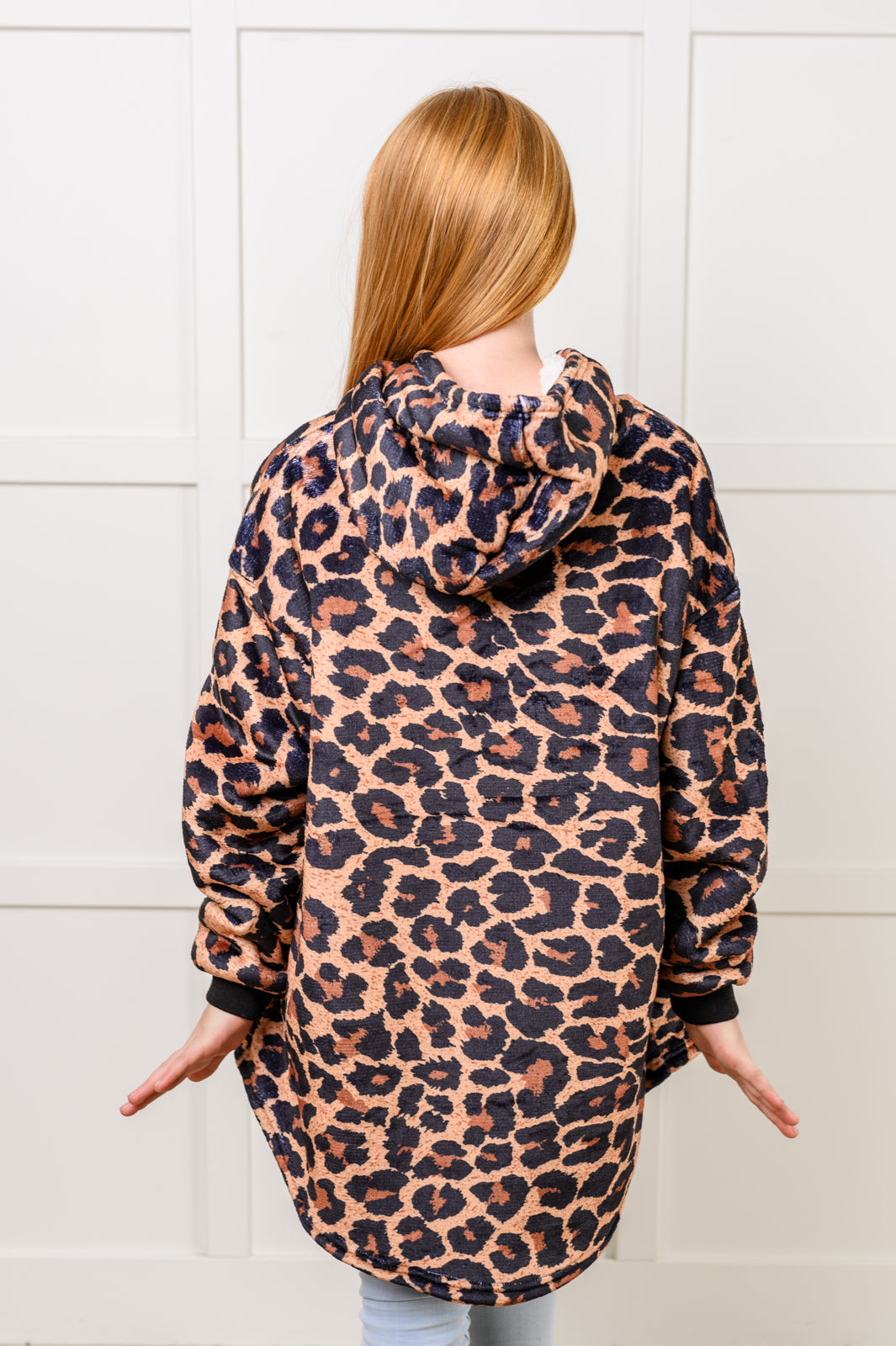 KIDS Oversized Velour Blanket Hoodie, Leopard