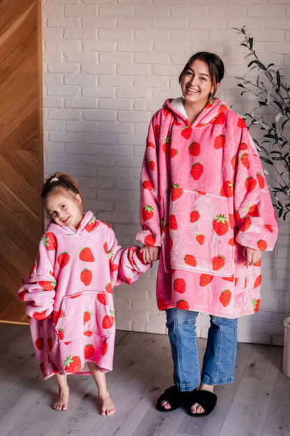 Oversized Velour Blanket Hoodie, Strawberry