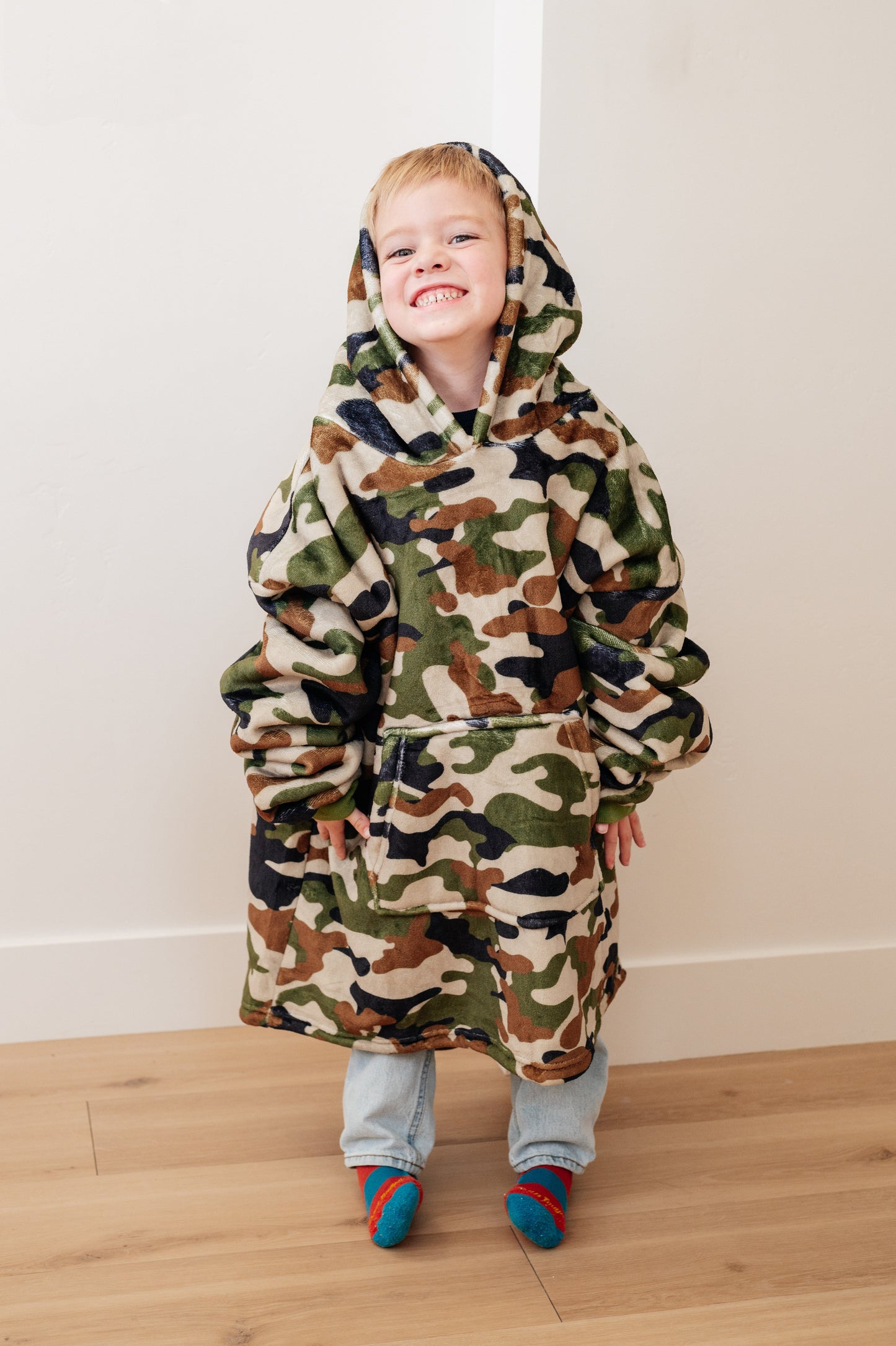 KIDS Oversized Velour Blanket Hoodie, Camo