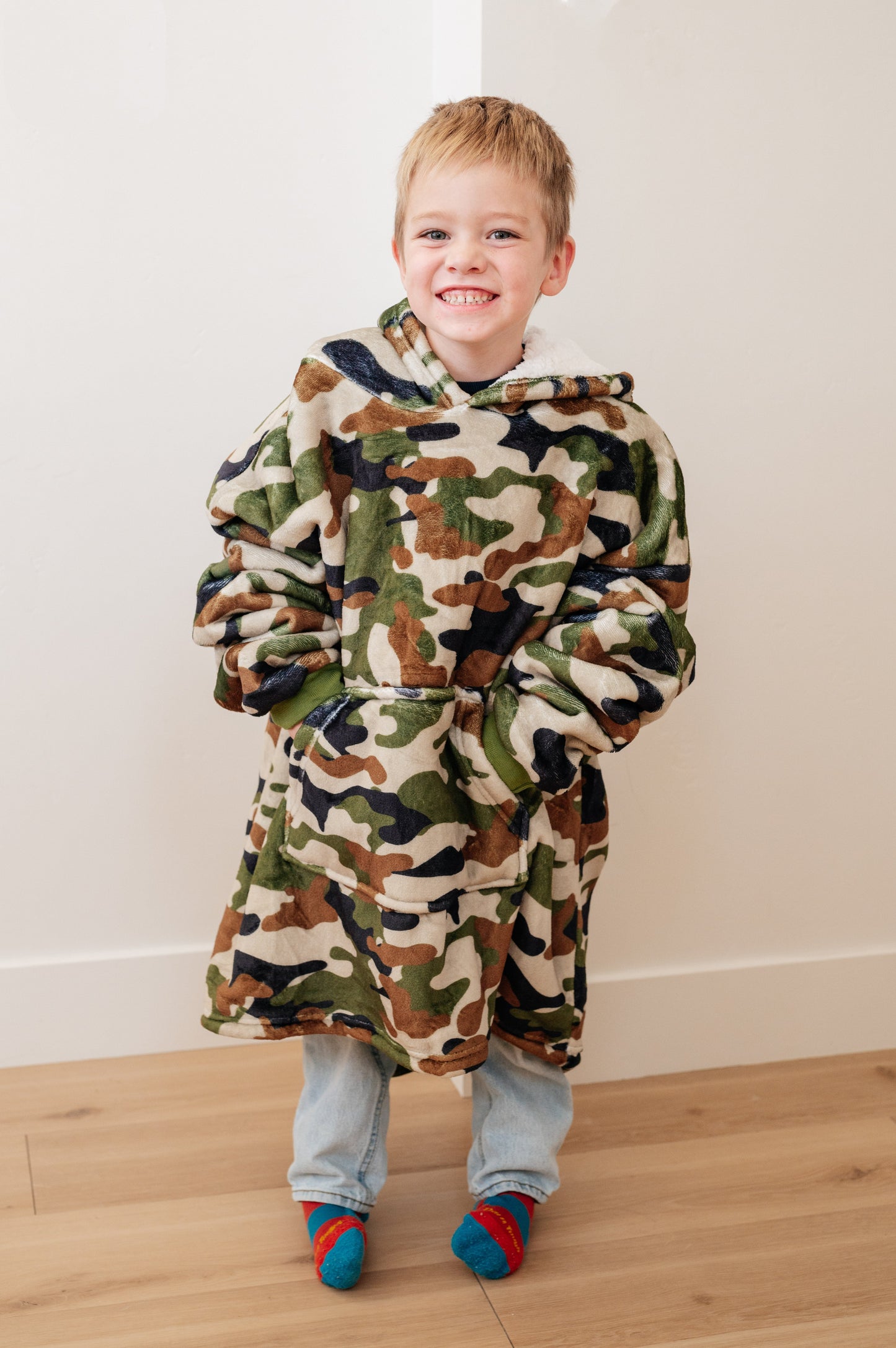 KIDS Oversized Velour Blanket Hoodie, Camo