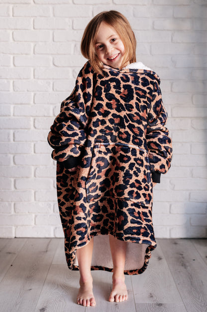 KIDS Oversized Velour Blanket Hoodie, Leopard