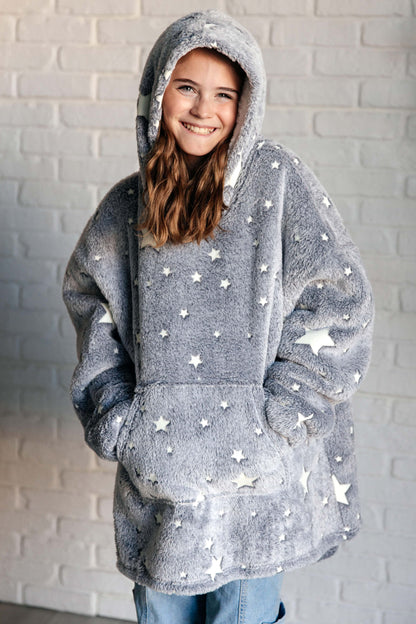 KIDS Oversized Velour Blanket Hoodie, Glow-In-The-Dark Stars