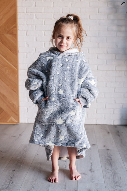 KIDS Oversized Velour Blanket Hoodie, Glow-In-The-Dark Stars