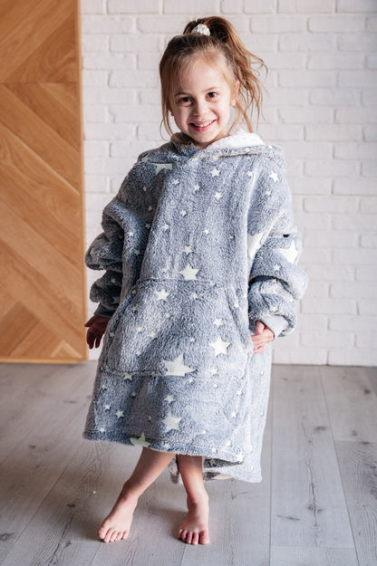 KIDS Oversized Velour Blanket Hoodie, Glow-In-The-Dark Stars