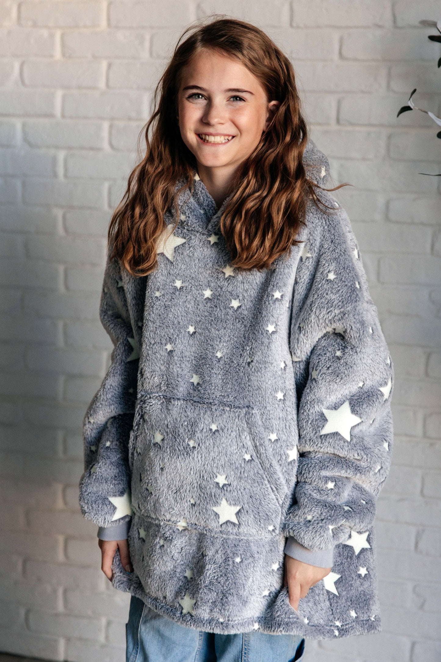 KIDS Oversized Velour Blanket Hoodie, Glow-In-The-Dark Stars