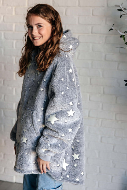 KIDS Oversized Velour Blanket Hoodie, Glow-In-The-Dark Stars