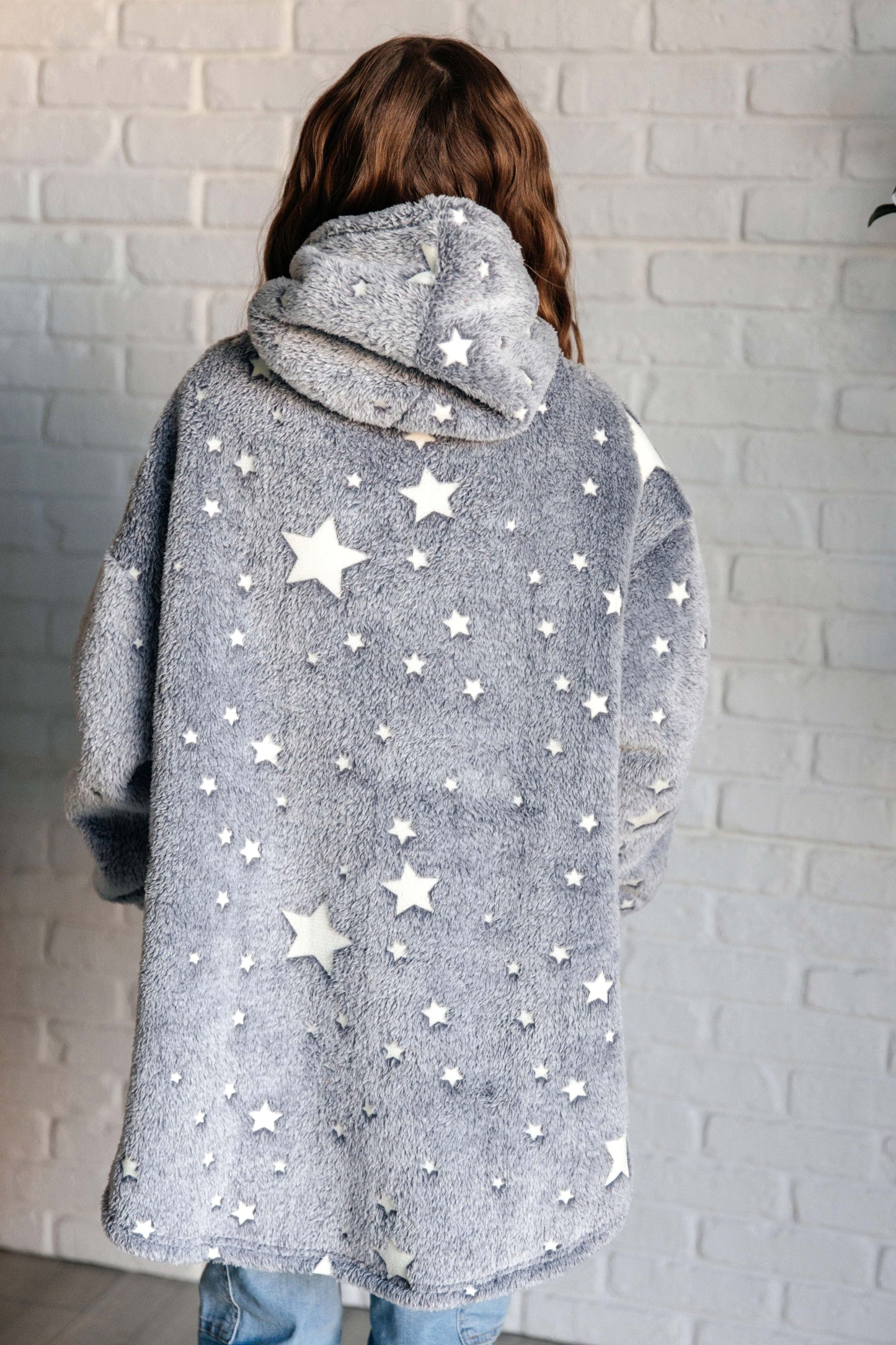 KIDS Oversized Velour Blanket Hoodie, Glow-In-The-Dark Stars