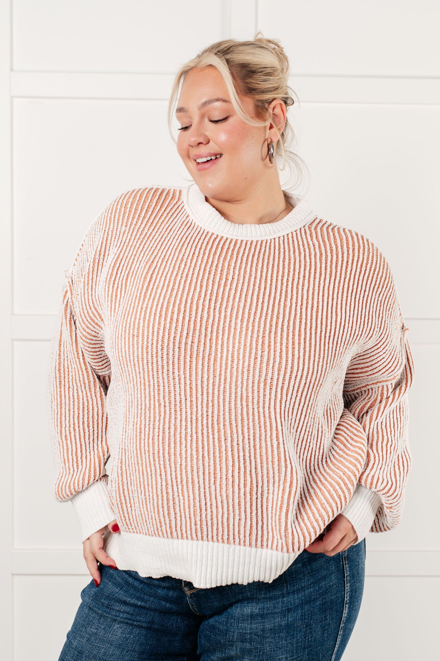 Least High Maintenance Ribbed Sweater, Peach