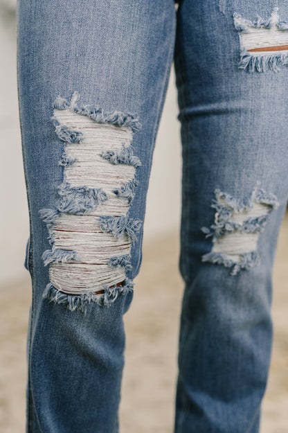 JUDY BLUE Maureen High Rise Distressed Bootcut Jeans