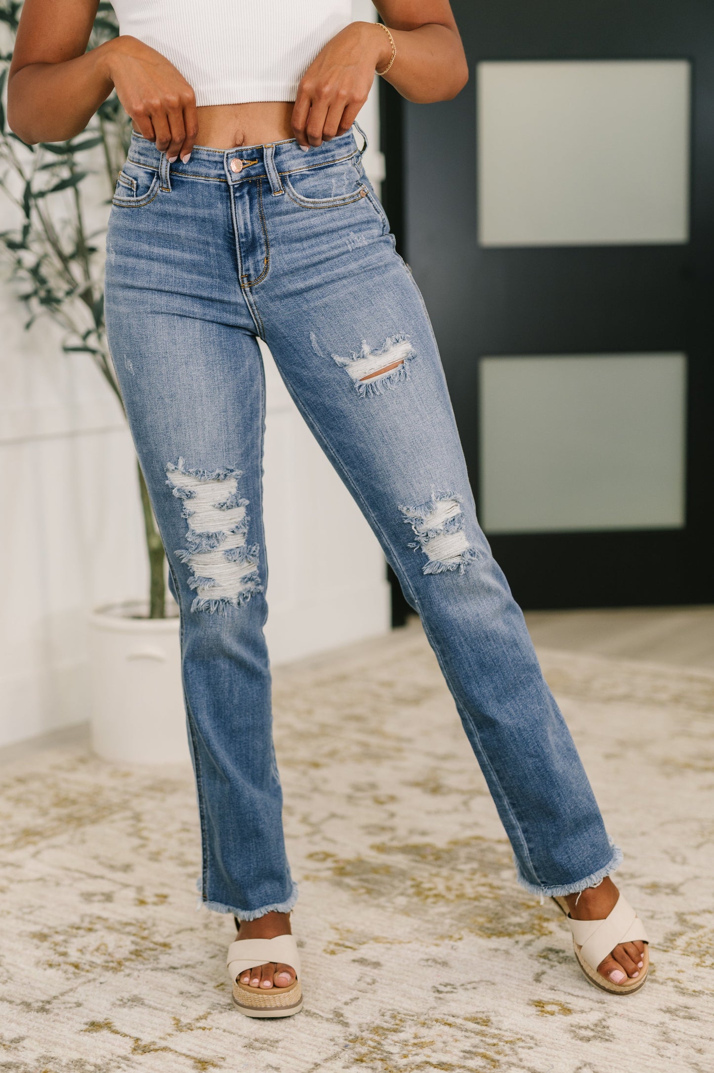 JUDY BLUE Maureen High Rise Distressed Bootcut Jeans