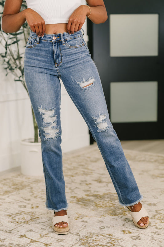 JUDY BLUE Maureen High Rise Distressed Bootcut Jeans