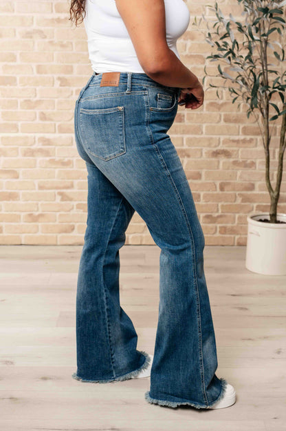 JUDY BLUE Miley High Rise Tummy Control Frayed Hem Flare Jeans