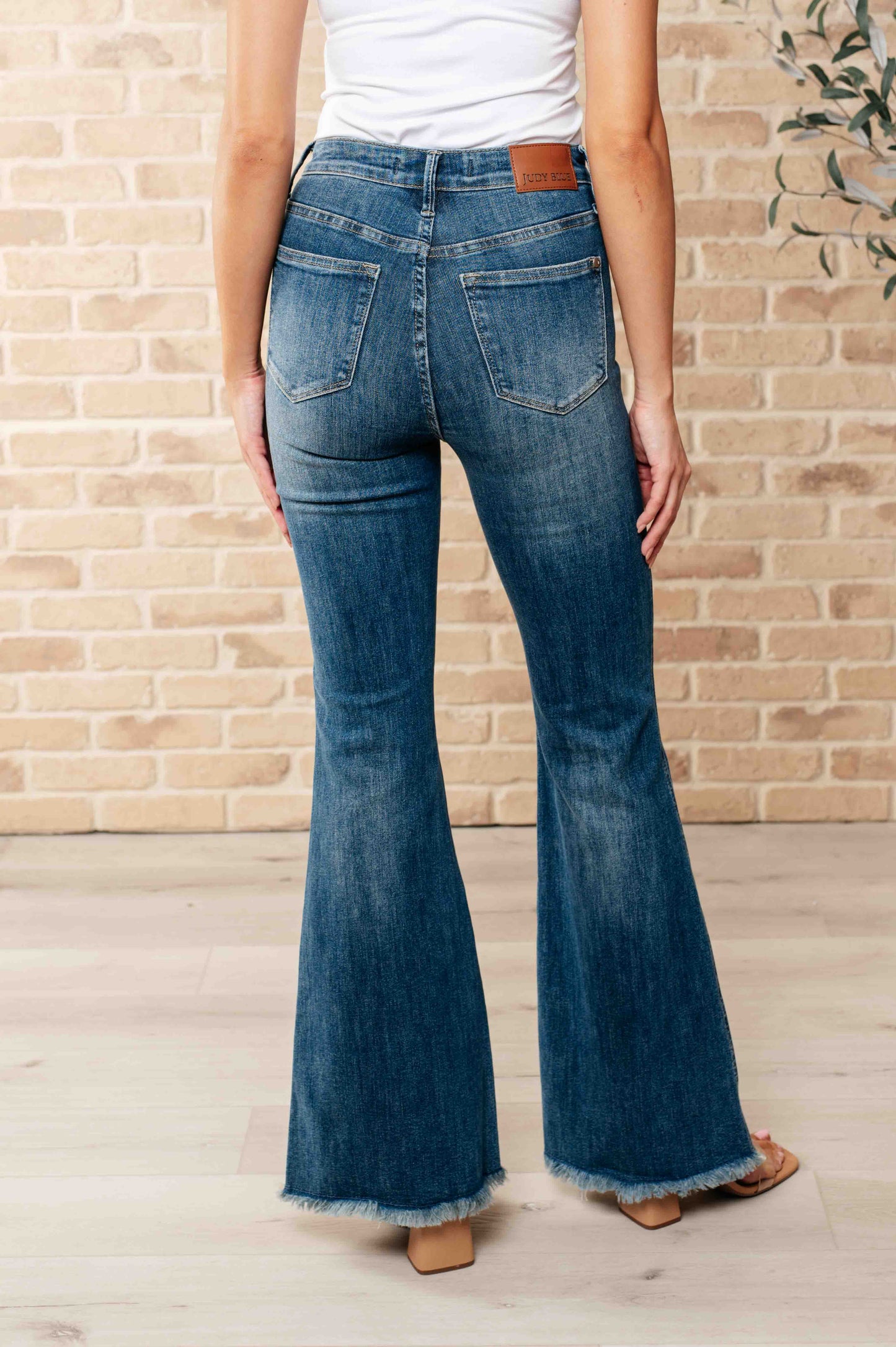 JUDY BLUE Miley High Rise Tummy Control Frayed Hem Flare Jeans