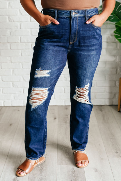 JUDY BLUE Montana Rigid Magic Distressed Straight Jeans