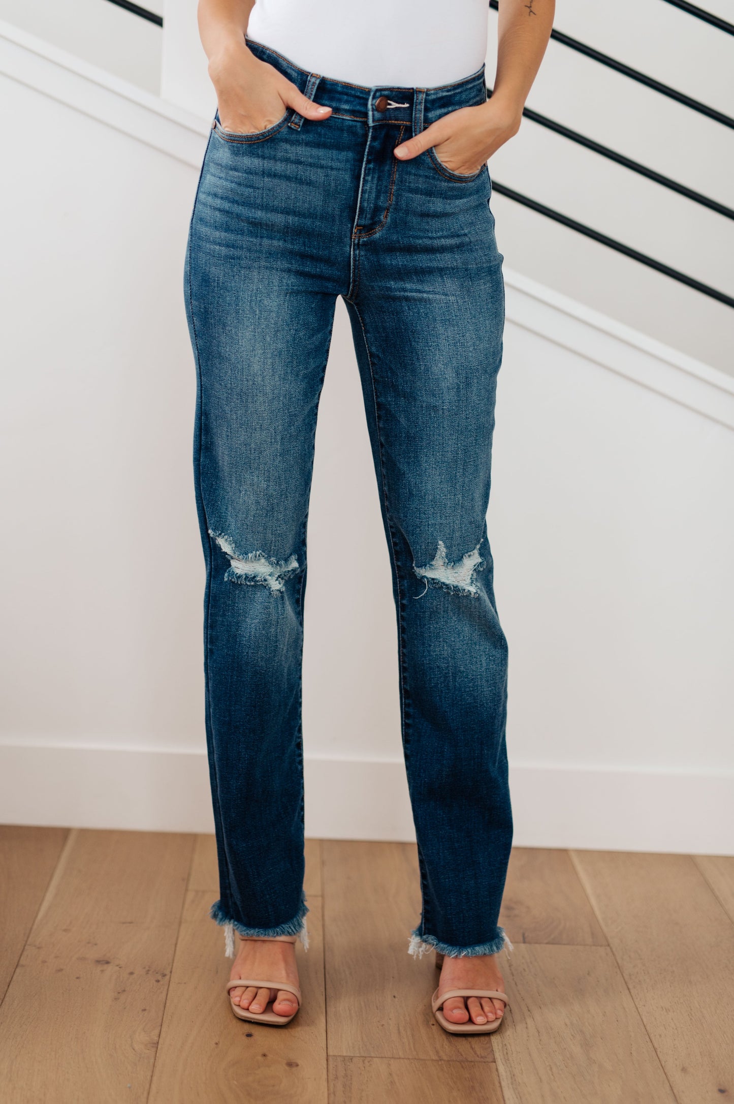 JUDY BLUE Morgan High Rise Distressed Straight Jeans