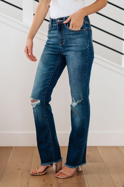 JUDY BLUE Morgan High Rise Distressed Straight Jeans