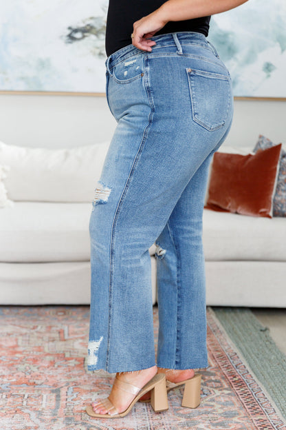 JUDY BLUE Nora High Rise Rigid Magic Destroy Slim Straight Jeans