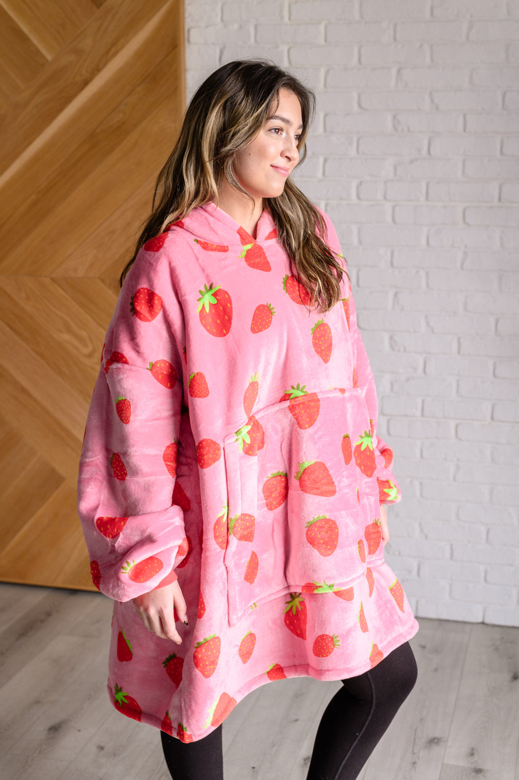 Oversized Velour Blanket Hoodie, Strawberry