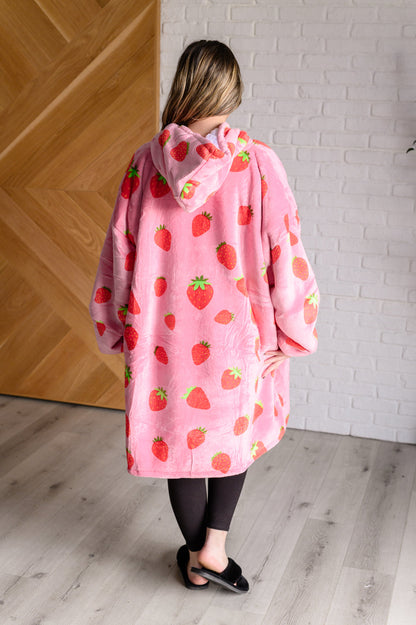 Oversized Velour Blanket Hoodie, Strawberry