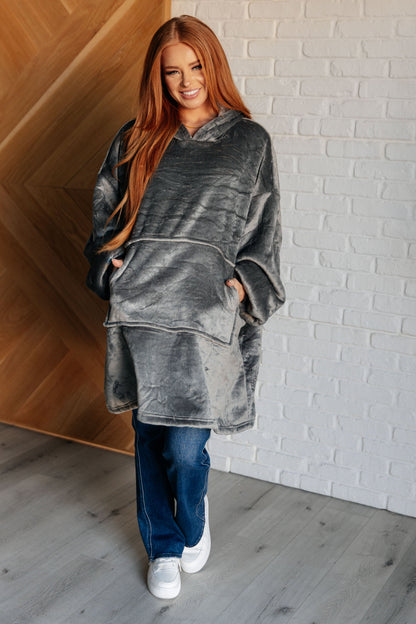 Oversized Velour Blanket Hoodie, Grey