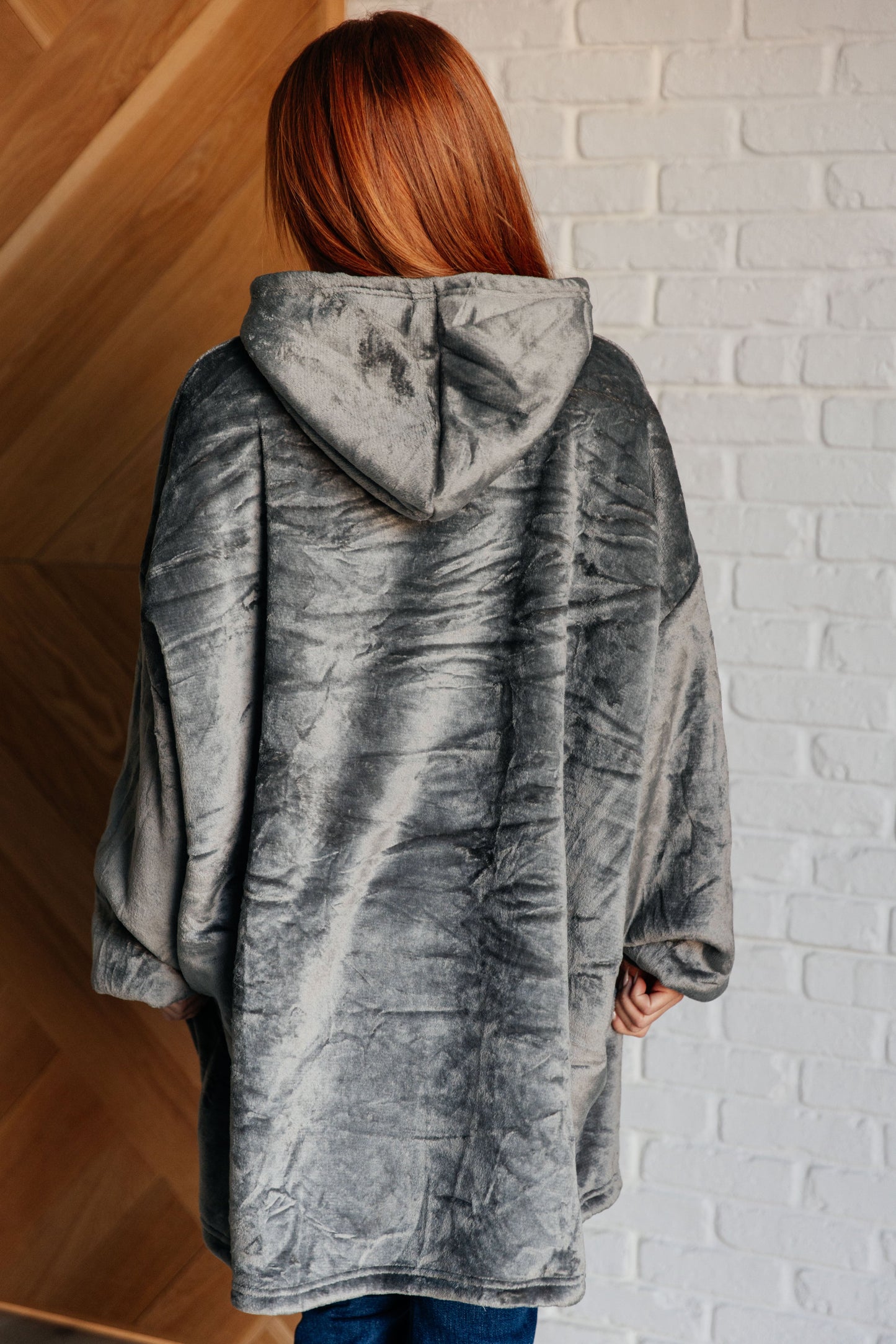 Oversized Velour Blanket Hoodie, Grey