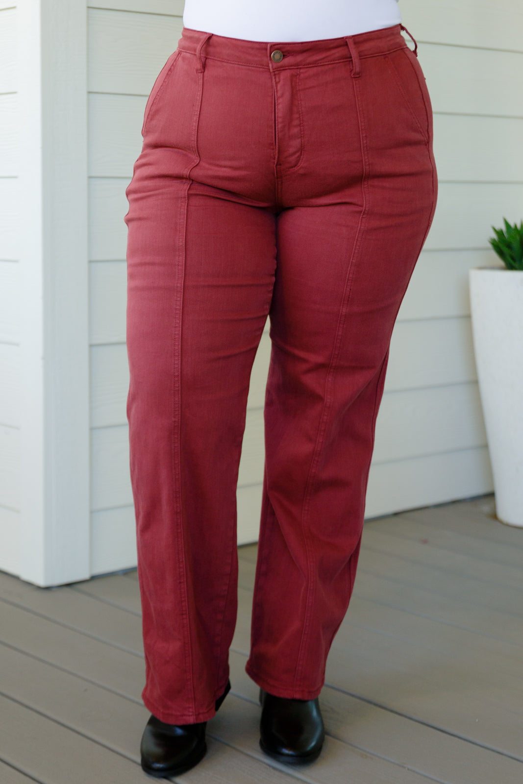 JUDY BLUE Phoebe High Rise Front Seam Straight Jeans, Burgundy