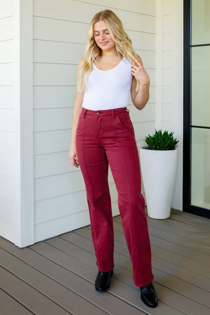 JUDY BLUE Phoebe High Rise Front Seam Straight Jeans, Burgundy