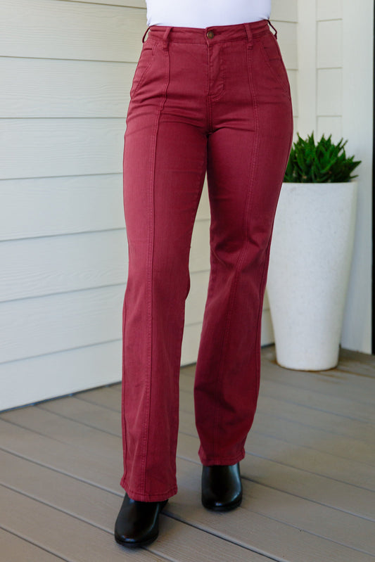 JUDY BLUE Phoebe High Rise Front Seam Straight Jeans, Burgundy