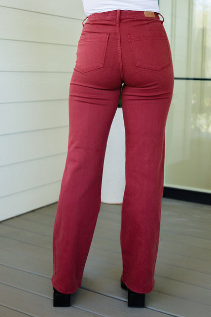 JUDY BLUE Phoebe High Rise Front Seam Straight Jeans, Burgundy